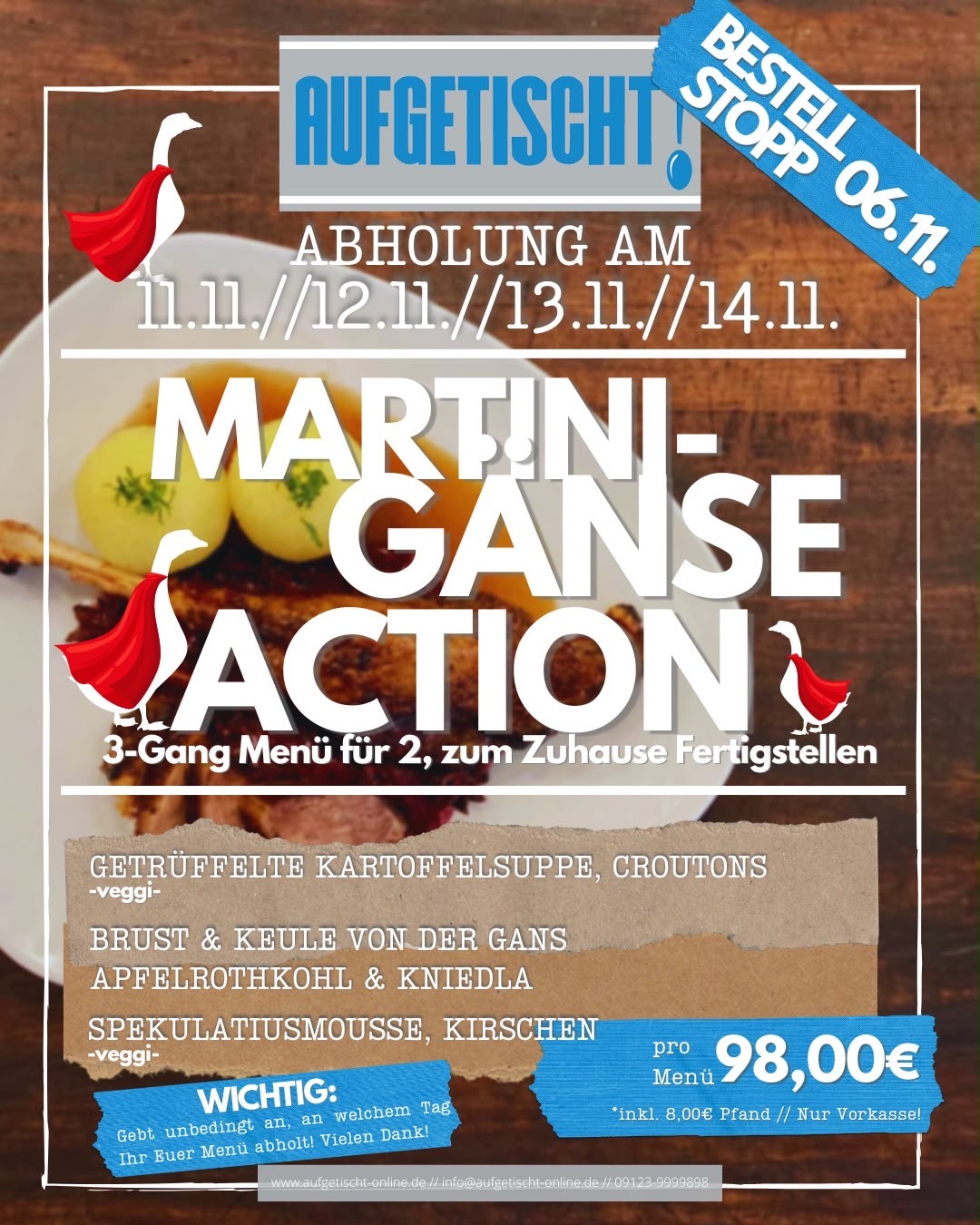 11.11. bis 14.11.2026 ° Martini-Gans